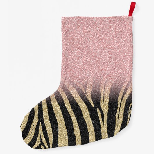 Girly Roos Gold Glitter Sparkles Black Zebra Print Grote Kerstsok (Achterkant)