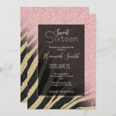 Girly Roos Gold Glitter Sparkles Black Zebra Print Kaart (Voorkant / Achterkant)