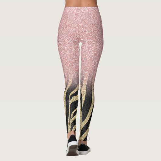 Girly Roos Gold Glitter Sparkles Black Zebra Print Leggings (Achterkant)