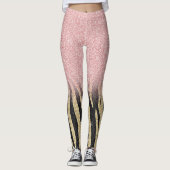 Girly Roos Gold Glitter Sparkles Black Zebra Print Leggings (Voorkant)