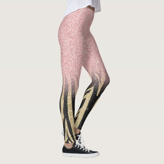 Girly Roos Gold Glitter Sparkles Black Zebra Print Leggings (Rechts)