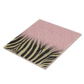 Girly Roos Gold Glitter Sparkles Black Zebra Print Tegeltje (Zijkant)