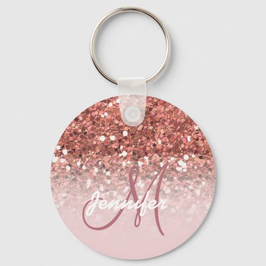 Girly Roos Gold Glitter Sparkles Monogram Sleutelhanger (Voorkant)