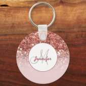 Girly Roos Gold Glitter Sparkles Monogram Sleutelhanger (Voorkant)