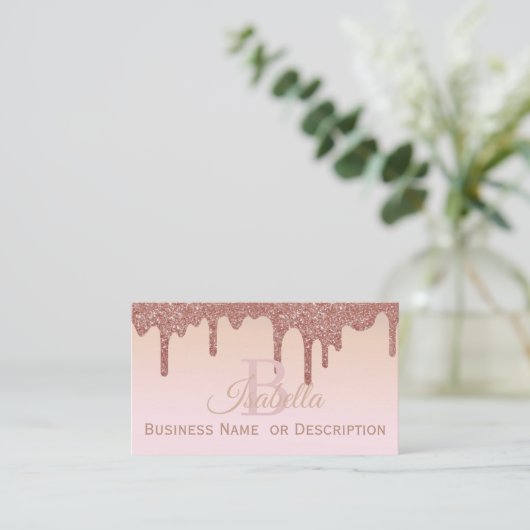 Girly, Roos Gold Glitter Visitekaartje (Staand voorkant)