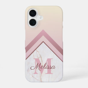 Girly Roos Gold Monogram Geometric Marble iPhone 16 Hoesje