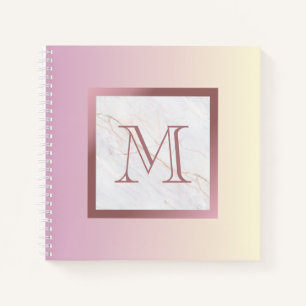 Girly Roos Gold Monogram Marble Pink Ombre Notitieboek
