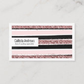 Girly Roos Gold Pink Black Glitter Stripes Patroon Visitekaartje (Voorkant)