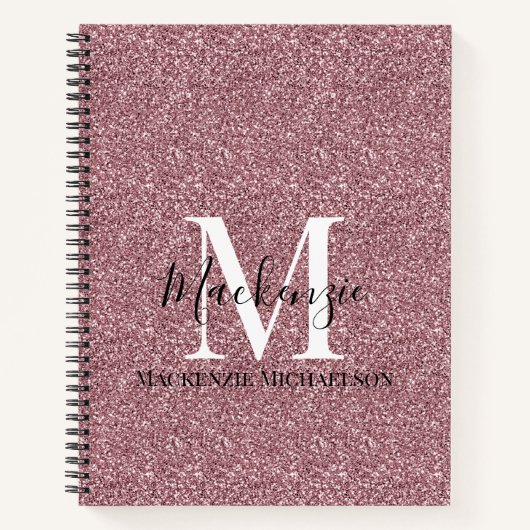 Girly Roos Gold Pink Glitter Monogram Naam Notitieboek (Voorkant)