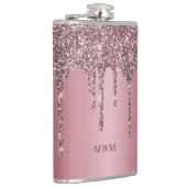 Girly Roos Gold Pink Glitter Sparkle Drip Monogram Heupfles (Rechts)