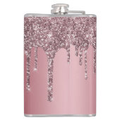 Girly Roos Gold Pink Glitter Sparkle Drip Monogram Heupfles (Achterkant)
