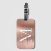 Girly Roos Goud Geborsteld Metalen Monogram Script Bagagelabel (Voorkant (verticaal))