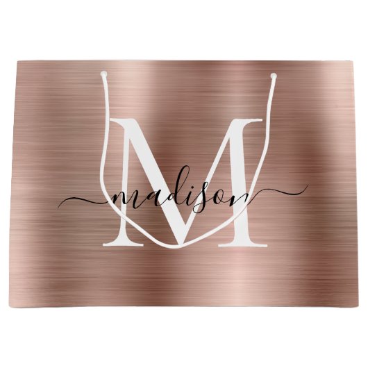 Girly Roos Goud Geborsteld Metalen Monogram Script Groot Cadeauzakje (Voorkant)
