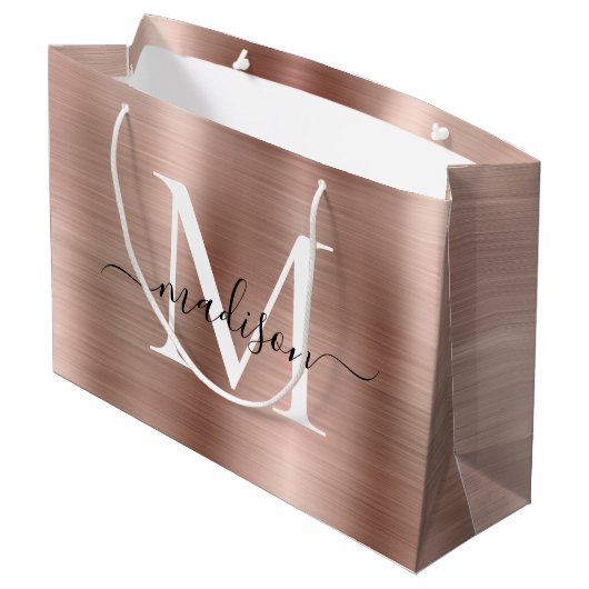 Girly Roos Goud Geborsteld Metalen Monogram Script Groot Cadeauzakje (Achterkant Gekanteld)