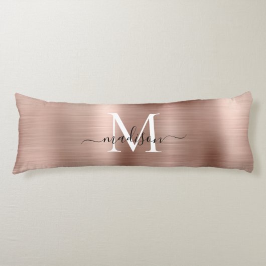 Girly Roos Goud Geborsteld Metalen Monogram Script Lichaamskussen (Voorkant)