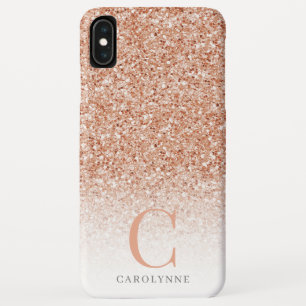 Girly Roos Goud Koper Glitter Ombre Monogram iPhone XS Max Hoesje
