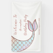 Girly Roos Goud Wit Zeemeermin Staart Pool Verjaar Spandoek (Verticaal)