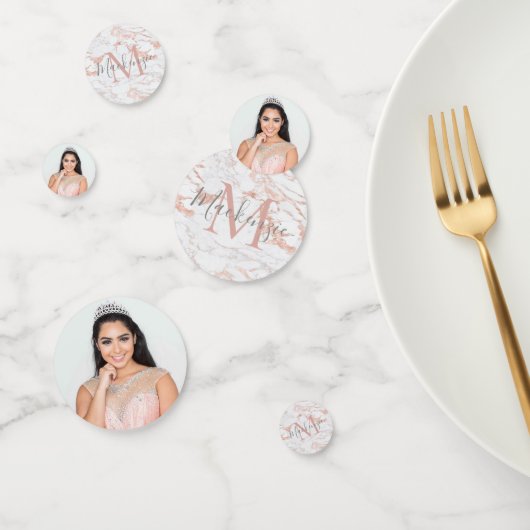 Girly Roos Gouden Folie Marmer Monogram Confetti (Groep)