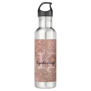 Girly Roos Gouden Glam Diamond Glitter Monogram Na Waterfles