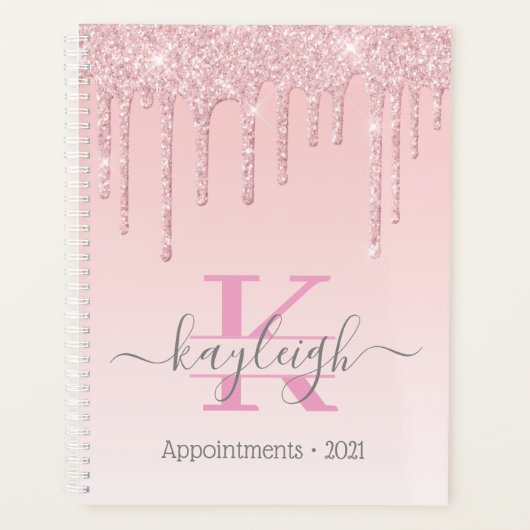 Girly Roos Gouden Glitter Drips Ombre Monogram 202 Planner (Voorkant)