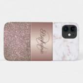 Girly Roos Gouden Glitter en Marmeren Monogram Case-Mate iPhone Case (Achterkant (horizontaal))