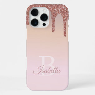 Girly Roos Gouden Glitter, Roze en Monogram Naam iPhone 16 Pro Max Hoesje