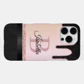 Girly Roos Gouden Glitter Sparkle en Monogram Naam iPhone Hoesje (Achterkant horizontaal)