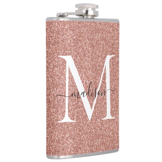 Girly Roos Gouden Glitter Sparkle Stijlvol Monogra Heupfles (Rechts)