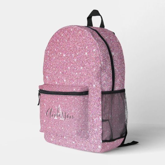 Girly Roos Gouden Glitter Sparkles Monogram Naam P Bedrukte Rugzak (Achterkant Hoek Rechts)