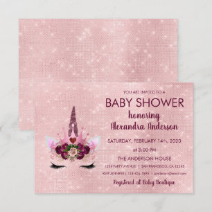 Girly Roos Gouden Sparkle Eenhoorn Baby shower Kaart