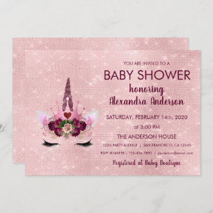 Girly Roos Gouden Sparkle Eenhoorn Baby shower Kaart