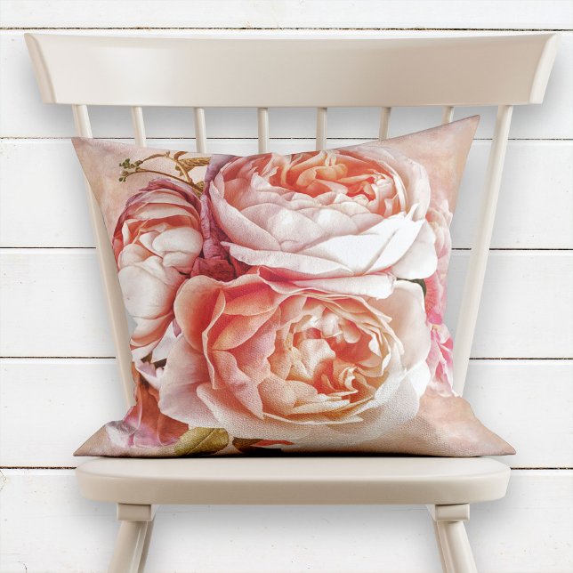 Girly Roos Peony Elegant Modern Waterverf Floral Kussen (Creator heeft geüpload)