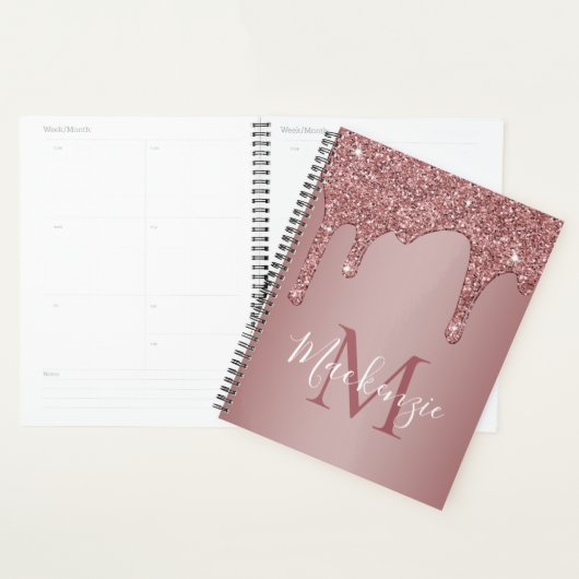 Girly Rose Gold Sparkle Glitter Drips monogram (Devant avec enveloppe)