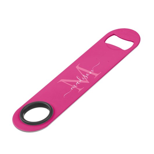 Girly rose Magenta Blanc Monogramme Élégant Script (Devant angulaire)