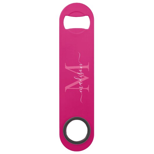 Girly rose Magenta Blanc Monogramme Élégant Script (Devant)