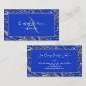 Girly Royal Blue Silver Marble Glitter Monogram Visitekaartje (Voorkant / Achterkant)