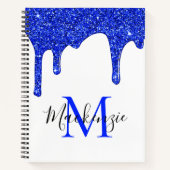 Girly Royal Blue Sparkle Glitter Driemonogram Notitieboek (Voorkant)