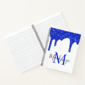 Girly Royal Blue Sparkle Glitter Driemonogram Notitieboek (Binnen)