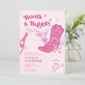 Girly Roze Bloemen Laarzen & Bubbly Vrijgezellenfe Kaart (Staand voorkant)