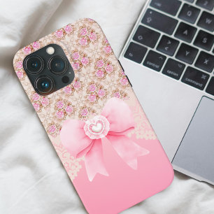 Girly Roze Bloemen Naadloze Patroon Rozen iPhone 13 Pro Max Hoesje