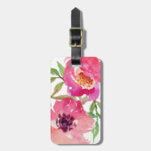 Girly Roze Bloemen Waterverf Custom Bagagelabel (Voorkant verticaal)