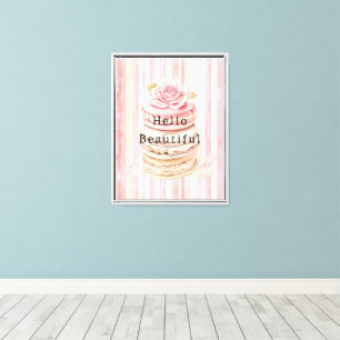 Girly Roze Blush Witte Strepen Macarons Canvas Afdruk