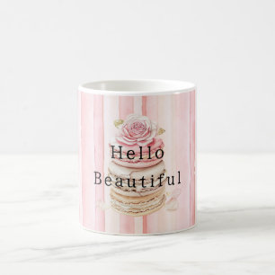 Girly Roze Blush Witte Strepen Macarons Koffiemok