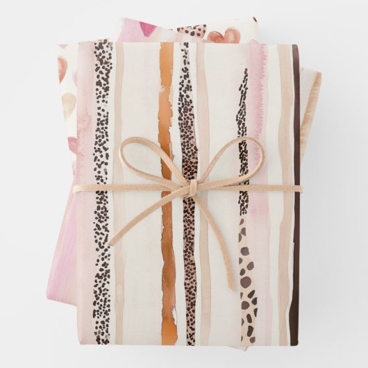 Girly Roze Bruin Luipaard Print Harten Verjaardag Inpakpapier Vel (In situ)