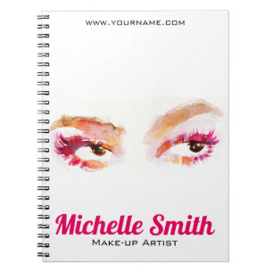 Girly Roze Bruine Waterverf Oog Make-up Artiest Notitieboek
