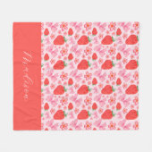 Girly Roze Coquette Bow Aardbei Custom Name Fleece Deken (Voorkant (Horizontaal))