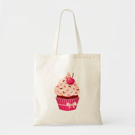 Girly Roze Cupcake met bestrooit en Kers Tote Bag (Voorkant)