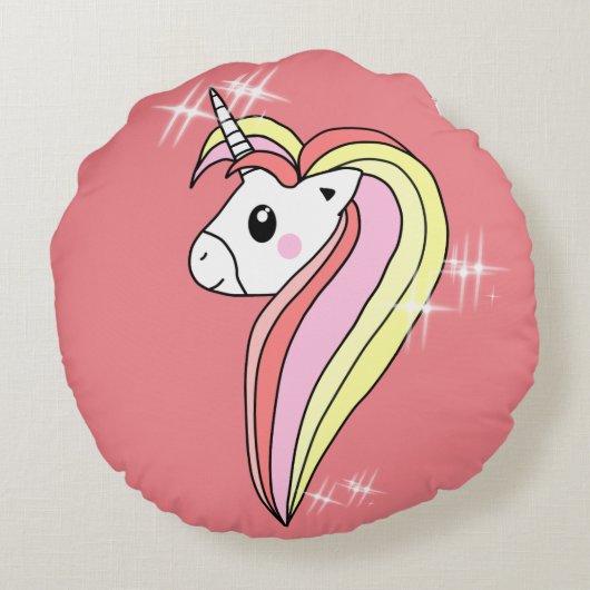 Girly Roze Eenhoorn met Sparkles Rond Kussen (Achterkant)