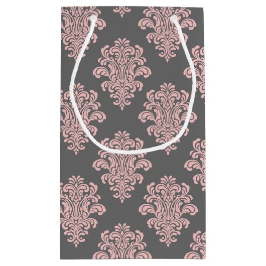 Girly roze en grijs Damask Dank u Klein Cadeauzakje (Achterkant)