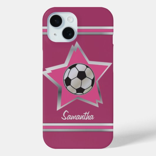 Girly Roze en Zilveren Effect Soccer Star Case-Mate iPhone Case (Achterkant)